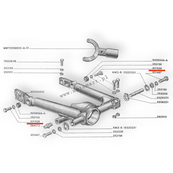 Śruba mocowania amortyzatora DOLNA K750 Ural Dniepr MT wahacz szruba