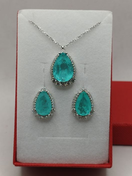 Srebrny komplet, Turmalin Paraiba, próba 925