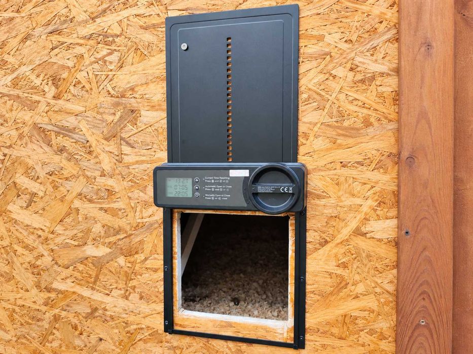 Automatyczne drzwiczki do kurnika zamykacz otwieracz z timerem ekran LCD na baterie + PORADNIK montażu GRATIS ochrona przed lisem
