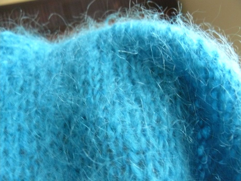 Sweter handmade rękodzieło ręcznie robiony turkus 100% moher 50