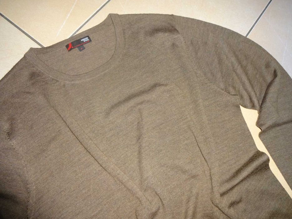 Dressmann MERINO WOOL oryginalny brązowy wełniany cieńki sweter OKAZJA wełna merynosa L