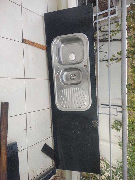 Lavatório inox + bancada em pedra