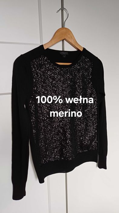 Czarny wełniany sweter / bluzka z cekinami rozm. S The White Company