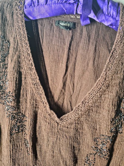 Tunika czekoladowa H&M boho koraliki r.48