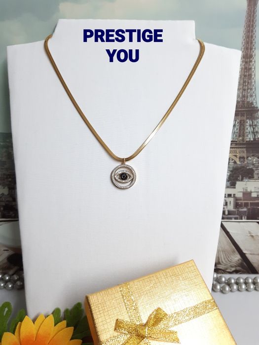 Colar aço inoxidável, com olho turco em zircónias