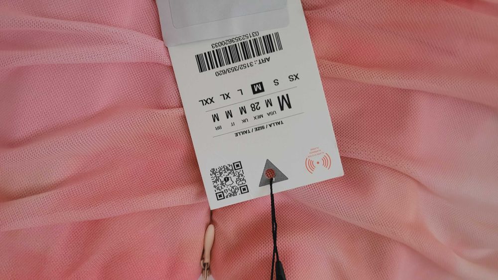 Różowa sukienka midi Zara tiulowa bez ramiączek dekolt serce M 38