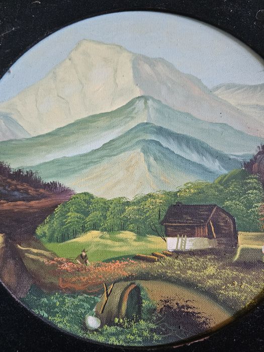 Komplet  4 Okrągłych Obrazów 45x45   'Cztery pory roku' malarstwo   Włochy 1960r