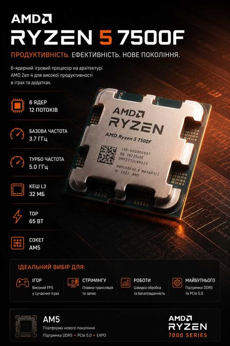 ПРОДАМ процессор AMD 5 7500F