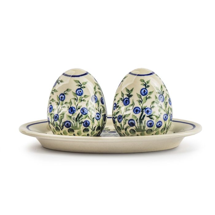 Solniczka i pieprzniczka z podstawką Bolesławiec - wzór 1208