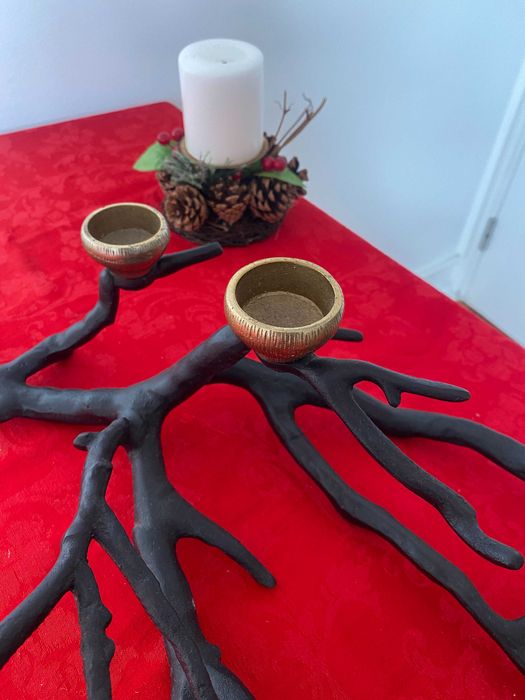 Suporte para velas metal - decoração natalícia preto e dourado (novo)