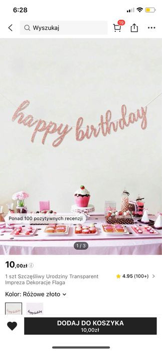 Szczesliwy urodzinowy transparent happy birthday impreza rose gold