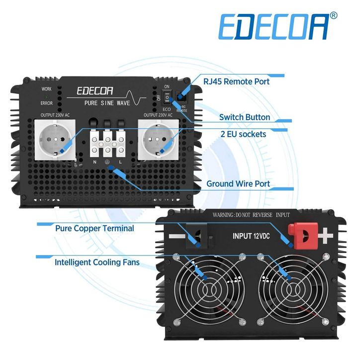 Inversor onda pura EDECOA 12V-220V(3500W) (Autocaravana / Campervan)