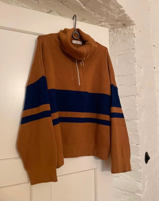 Brązowo grantowy sweter Mango z domieszką wiskozy
