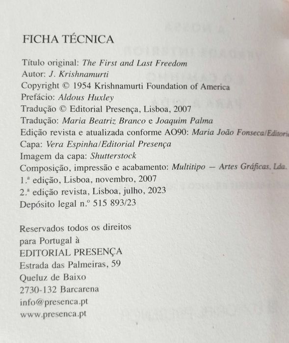 Livro: J. Krishnamurti - Liberdade (2ª Edição)