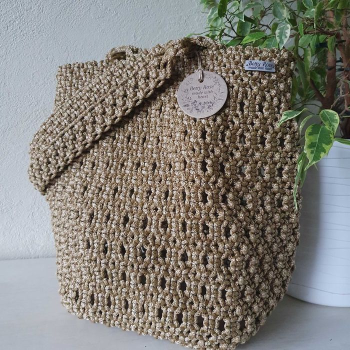 Torebka shopperka (makrama/boho) - jasne złoto