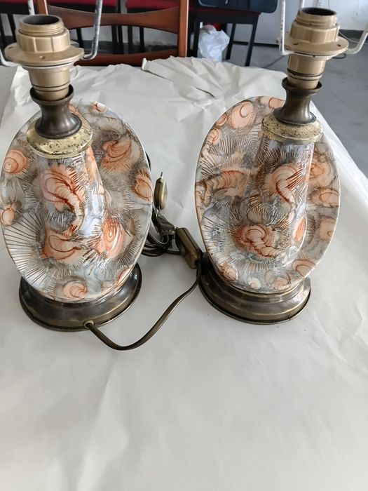 2 candeeiros de mesa vintage ceramica pintada á mão  anos 1960/19700