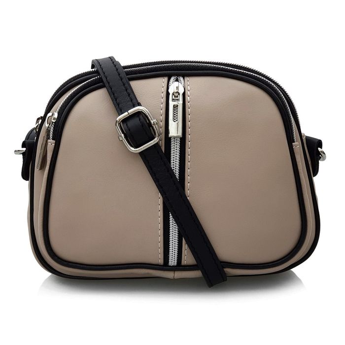 VERA PELLE torebka skórzana listonoszka 3 komorowa V463 c.beżowa