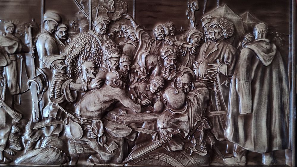 Різьблена картина з дерева Козаки пишуть листа, подарунок