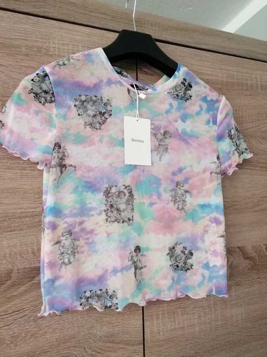 Top koszulka t-shirt siateczka z siatki aniołki vintage Bershka M