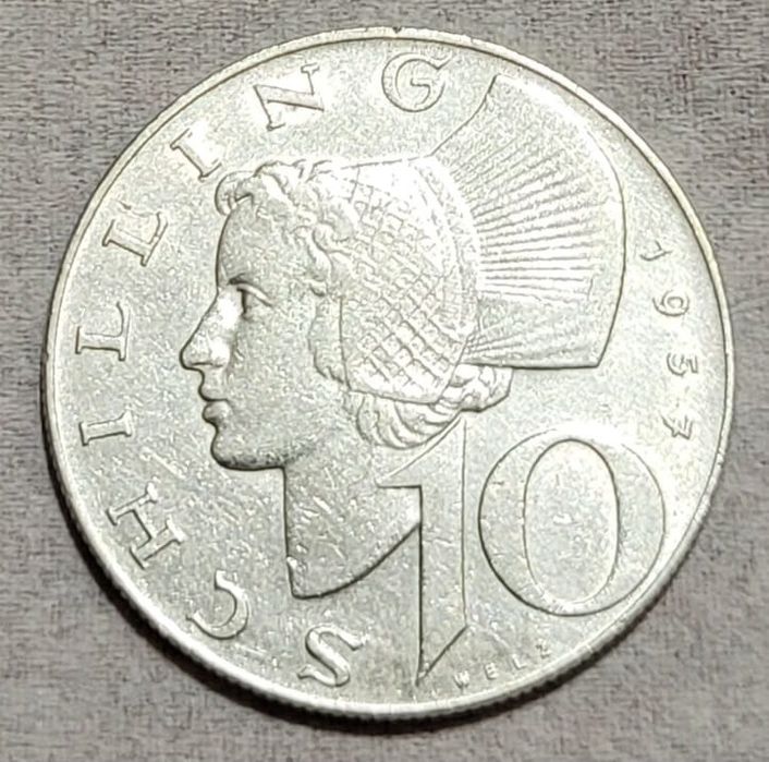 Срібна монета 10  шилінгів (Австрія) 1957, 1966 року.