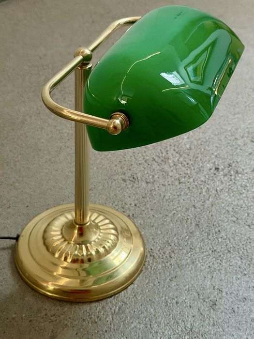 Lampka Bankierska Gabinetowa Vintage Zielone Szkło Mosiądz Stan Idealny  Ikona Klasyki Designu Bankierka  Art Deco