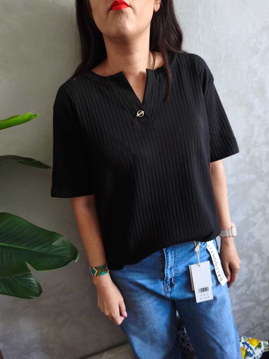 Koszulka damska wawa prążek czarna plus size 4XL