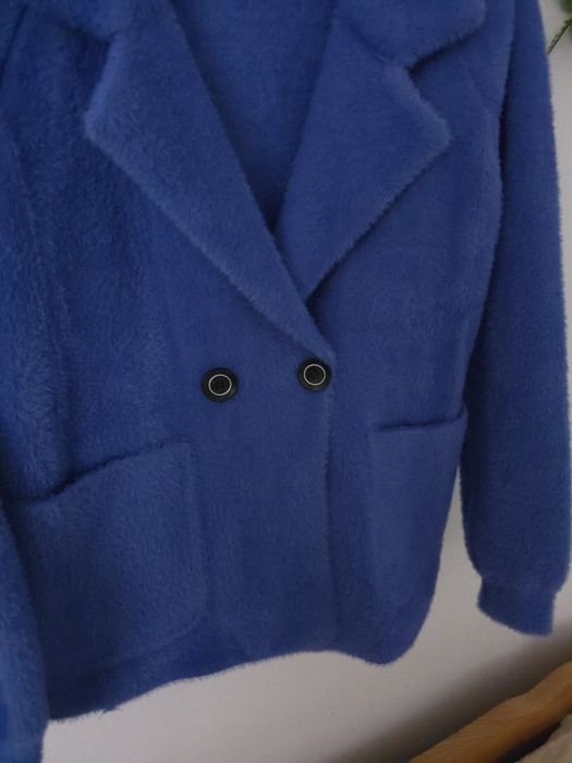 Kurtka płaszczyk niebieski alpaka wełna angora XL 42