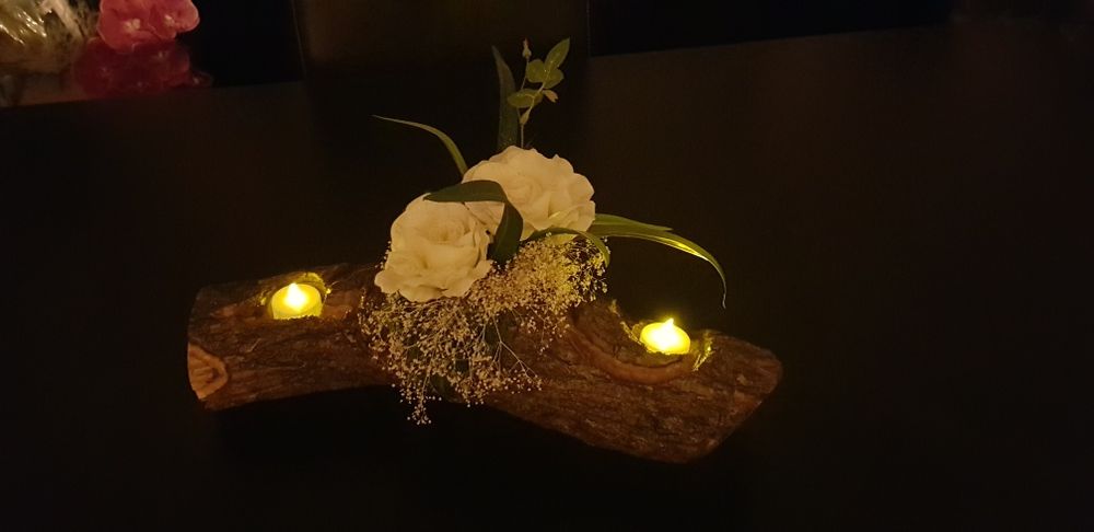 Arranjo central de mesa todo feito á mão e  com velas em LED