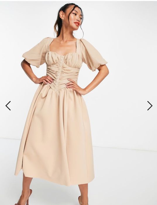 ASOS beżowa sukienka gorsetowa z bufkami. 36 S.