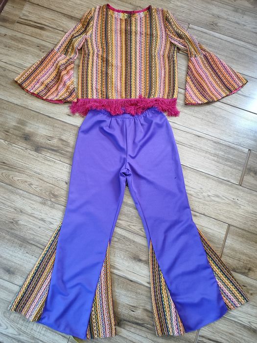 Strój hipis dzieci kwiaty S M retro lata 70 dzwony festiwalowe hippie