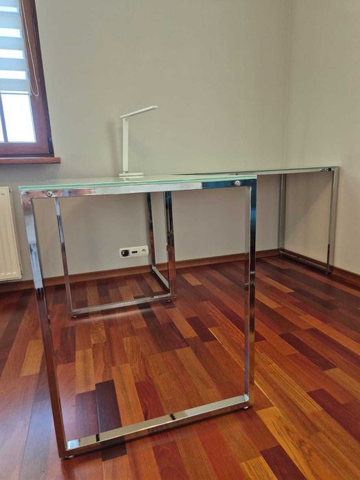 Biurko szklane narożne białe - nowoczesne. Biuro. Gabinet. Firma. Dom.