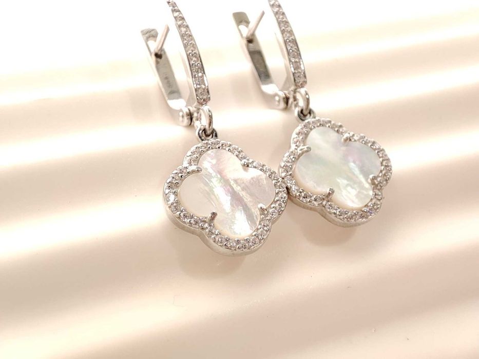 Срібні сережки Van Cleef з перламутром Ван Клиф срібло 925 проби