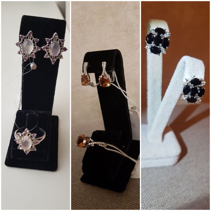 Серебрянные сережки кольца комплекты