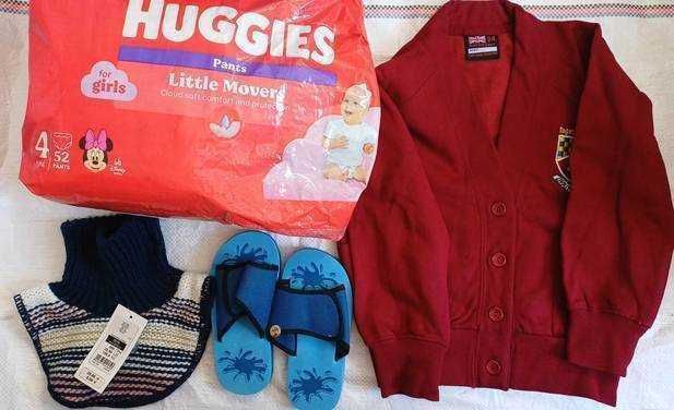 Памперсы 4, кофта, манишка, шлепки