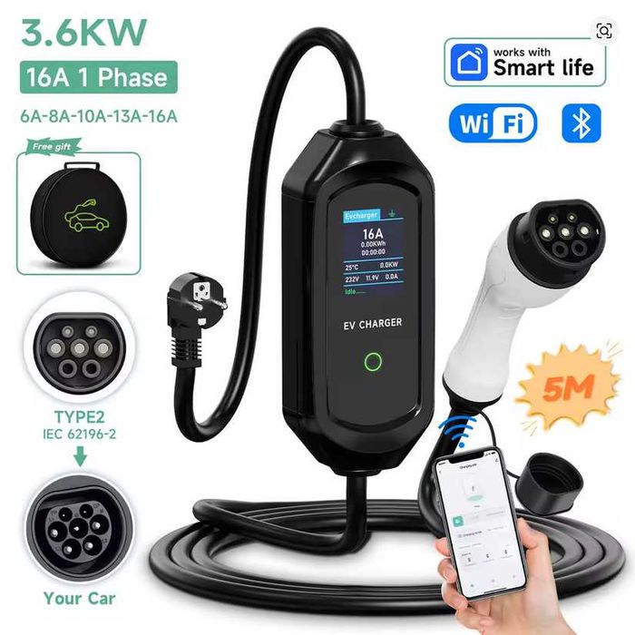 Carregador Doméstico 3.5 kw - 16A- C/ WI-FI - 3.5 / 5 / 10 METROS CABO