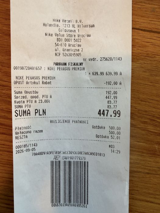 Buty NIKE Pegasus Premium 44 -1 x na nogach - jak NOWE