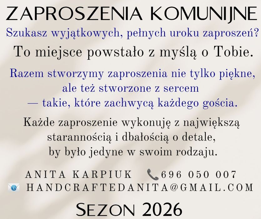 Zaproszenia komunijne ręcznie robione