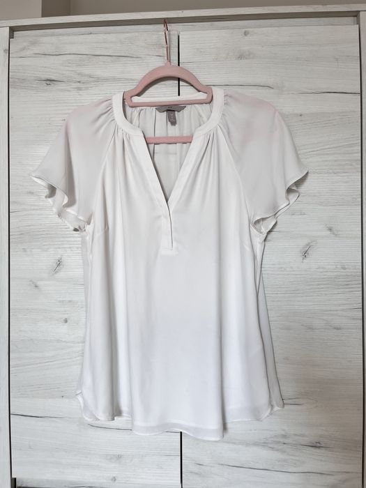 Biała bluzka elegancka 38 M H&M z krótkim rękawem