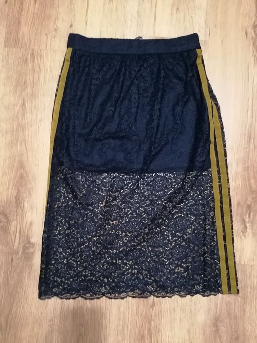 Zara granatowa spódnica z koronki z lampasami ZARA , rozmiar L/40
