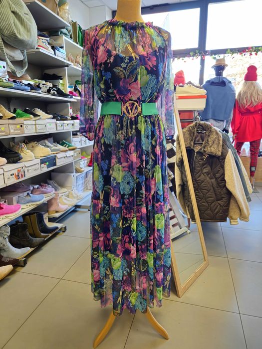 Kolorowa sukienka siateczka r. Uni z halką Italy !!!