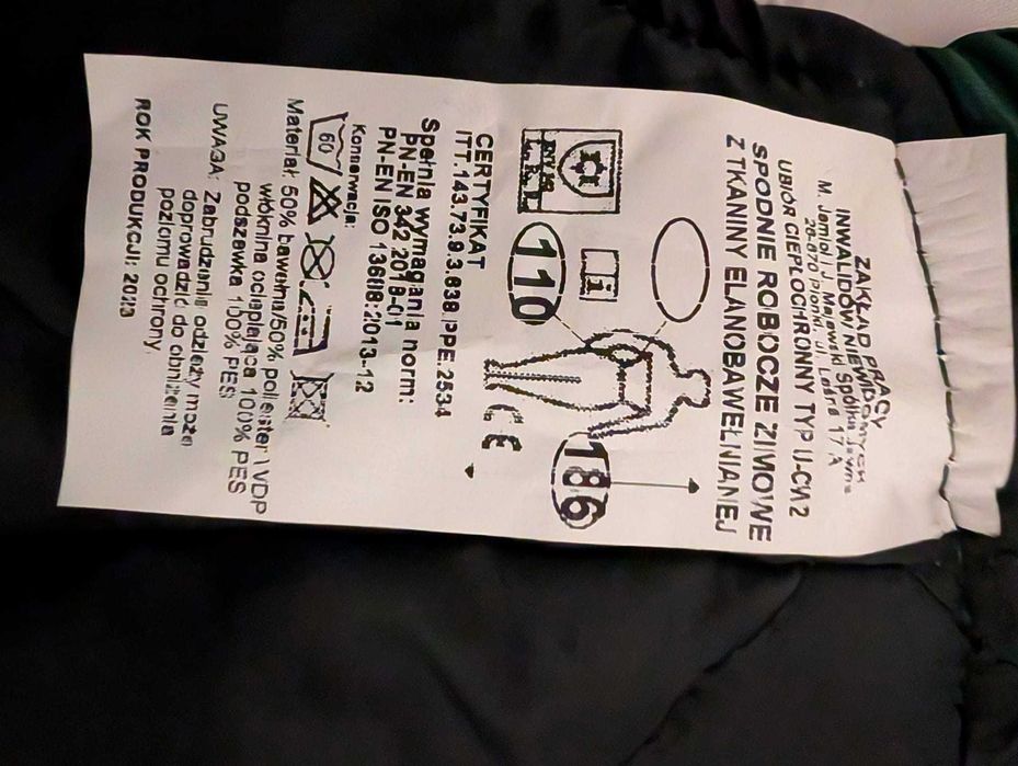 Spodnie robocze ocieplane.Ogrodniczki  186X 110 Tak jak na metce