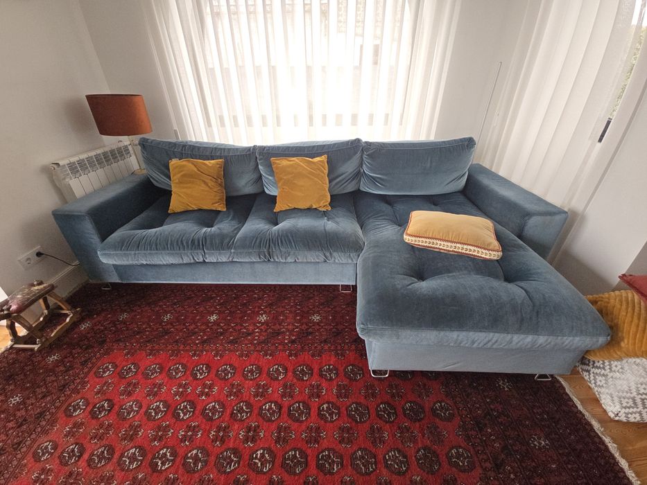 Sofá de Canto com Chaise Longue Azul Petróleo (310x170 cm)