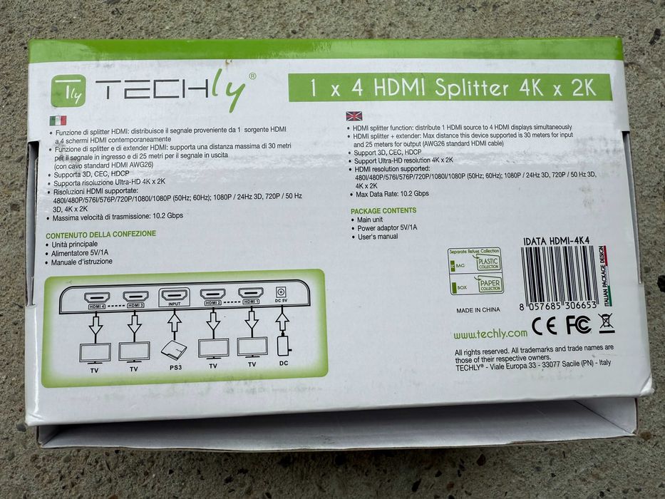 Rozdzielacz Techly HDMI 1x4 V2.0, 3D, 4K (IDATA HDMI-4K4)