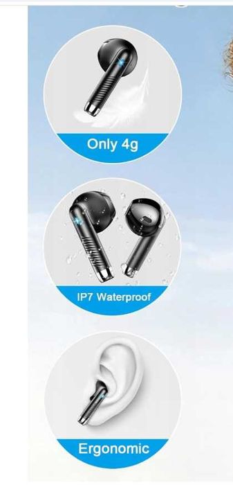 Bezprzewodowe słuchawki douszne BT 5.3 mikrofon wodoodporne LCD