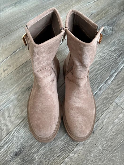 Botki sztyblety beżowe damskie 40 klamry ekozamsz