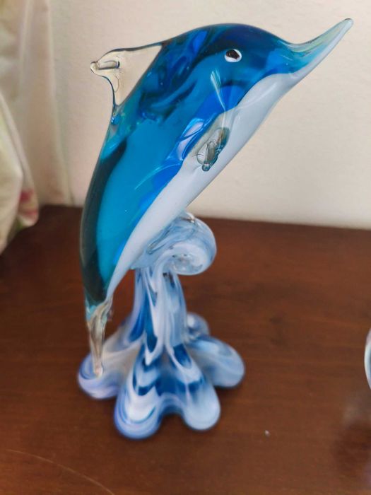 Lote Decorativo Vidro Maciço Tema Marinho - Golfinho e Pisa-Papéis (16€)