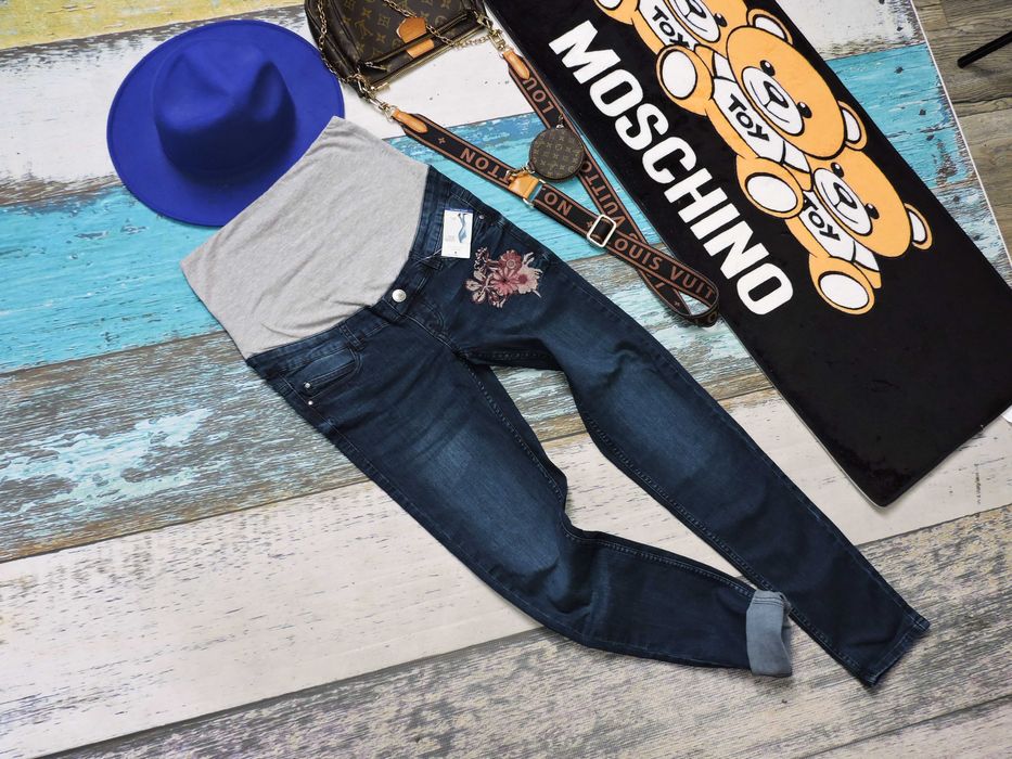 Esmara Nowe ciążowe rurki jeans strech hafty kwiaty 36