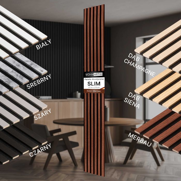 Lamele ścienne akustyczne SLIM 275x27 cm na czarnym filcu szybka wysyłka