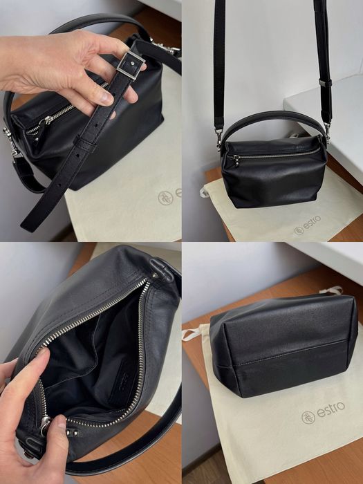 шкіряна сумка ESTRO черная кожаная old money quiet luxury box bag