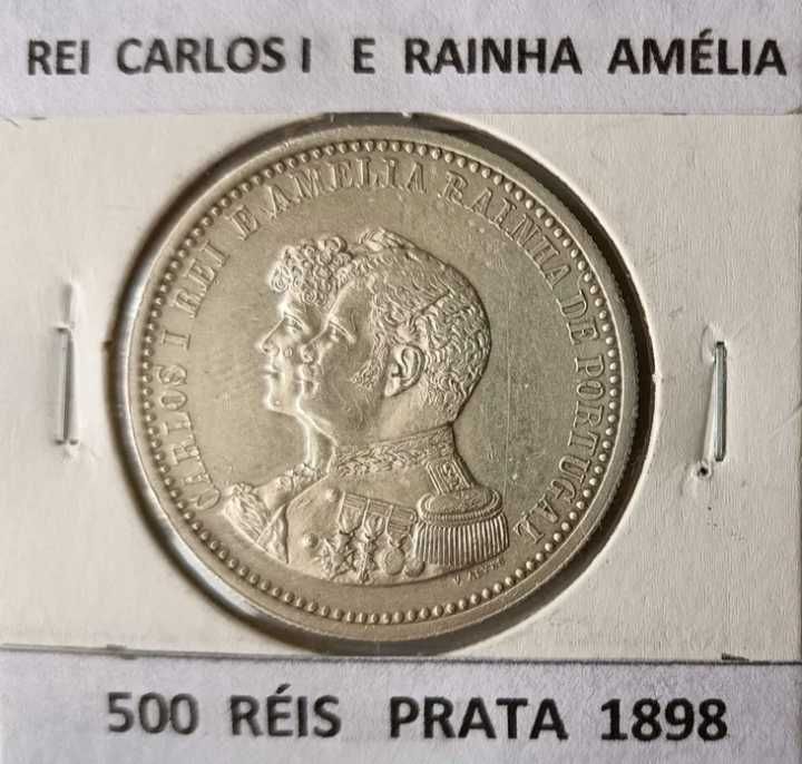 5 Tostões 500 Reis Prata D. Carlos I & Rainha  Amélia ( 4ª Dinastia )
